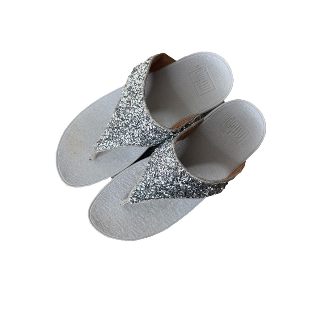 FitFlop Lulu Shimmer Foil Toe-Post Sandal Silver Size 7